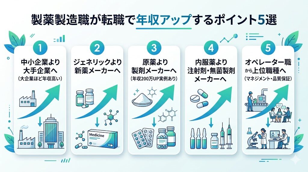 製薬オペレーターが転職で年収アップするポイント5選