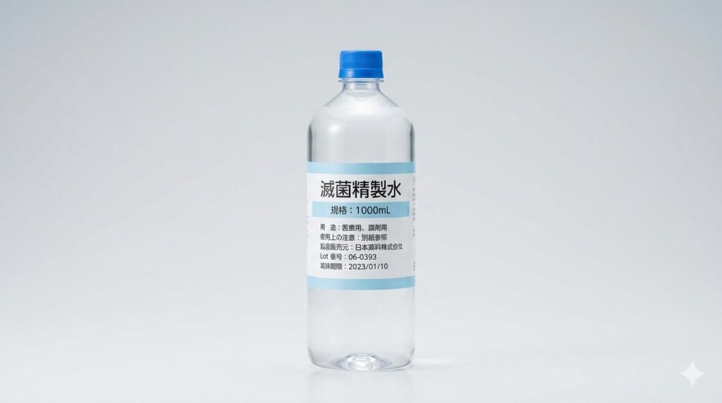 ボトル入りの滅菌精製水