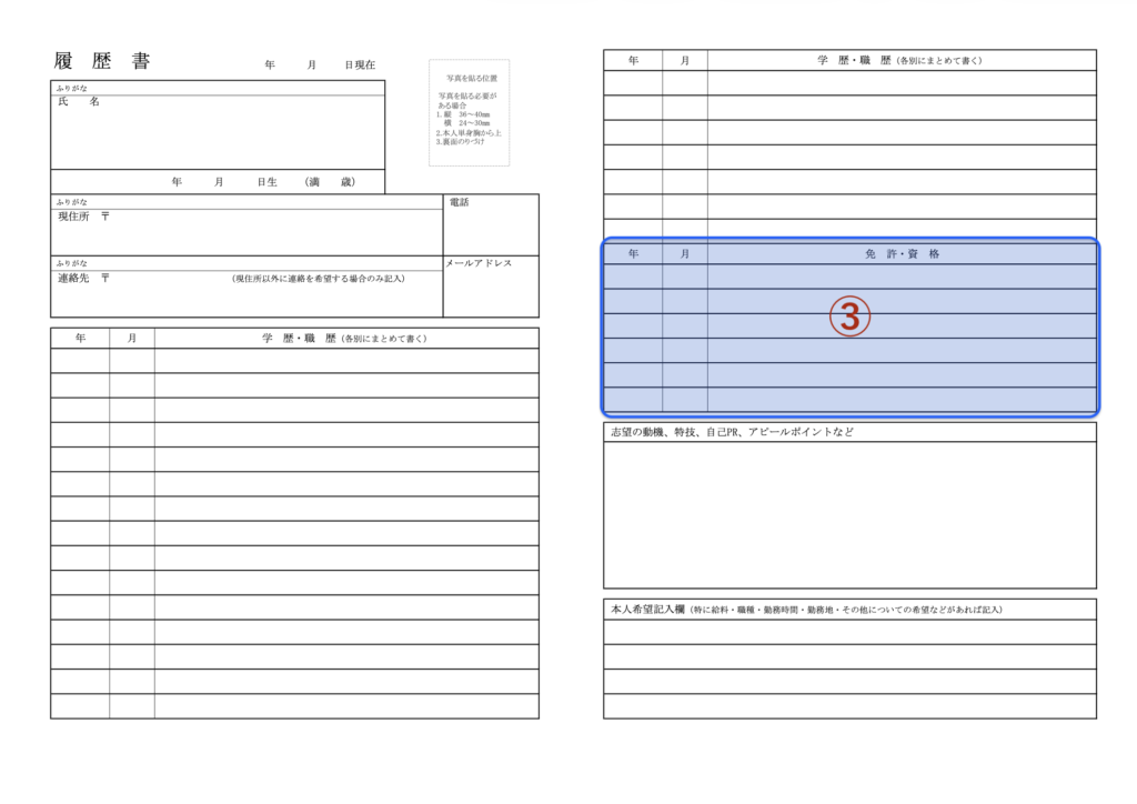 ③免許・資格の欄