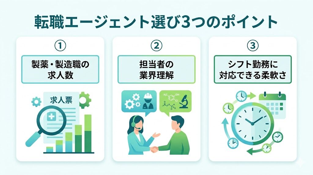 工場勤務者が転職エージェントを選ぶときの3つのポイント