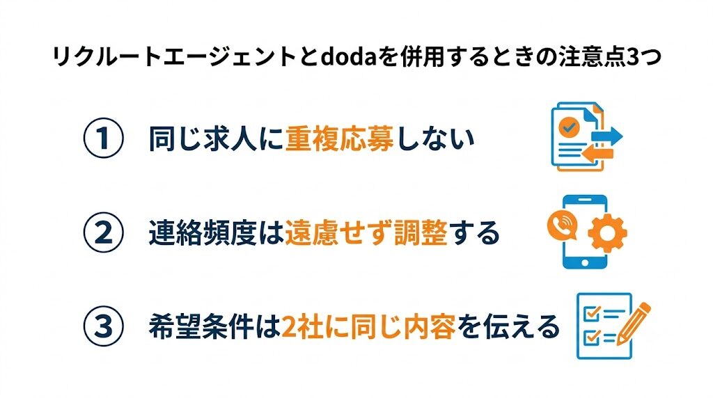 リクルートエージェントとdodaを併用するときの注意点3つ